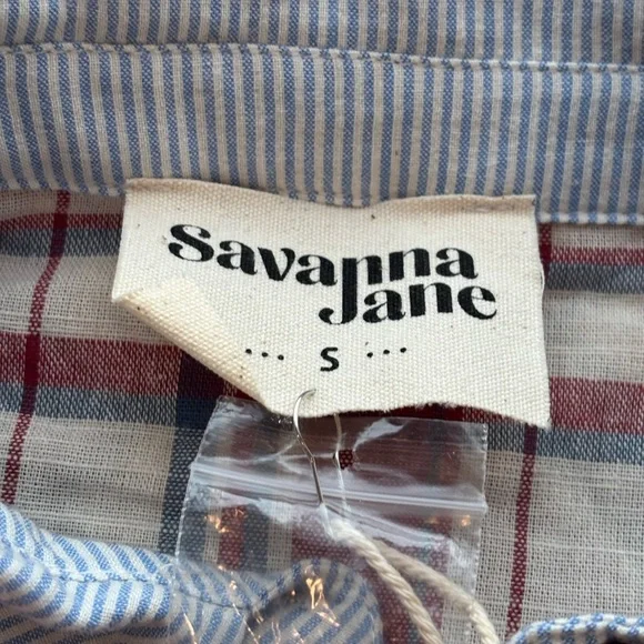 NWT Savanna Jane Blue and Red Plaid Shirt Small - Picture 3 of 7